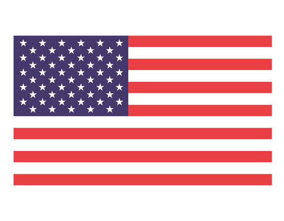 Illustration of the United States flag featuring 50 white stars on a blue field and 13 red and white horizontal stripes.